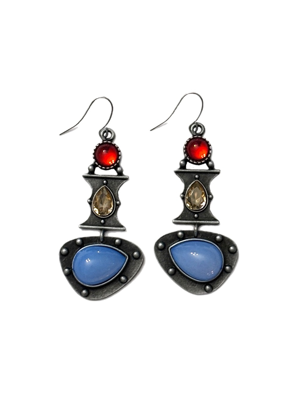 Boho Drop Earrings with Red, Blue & Yellow Accents